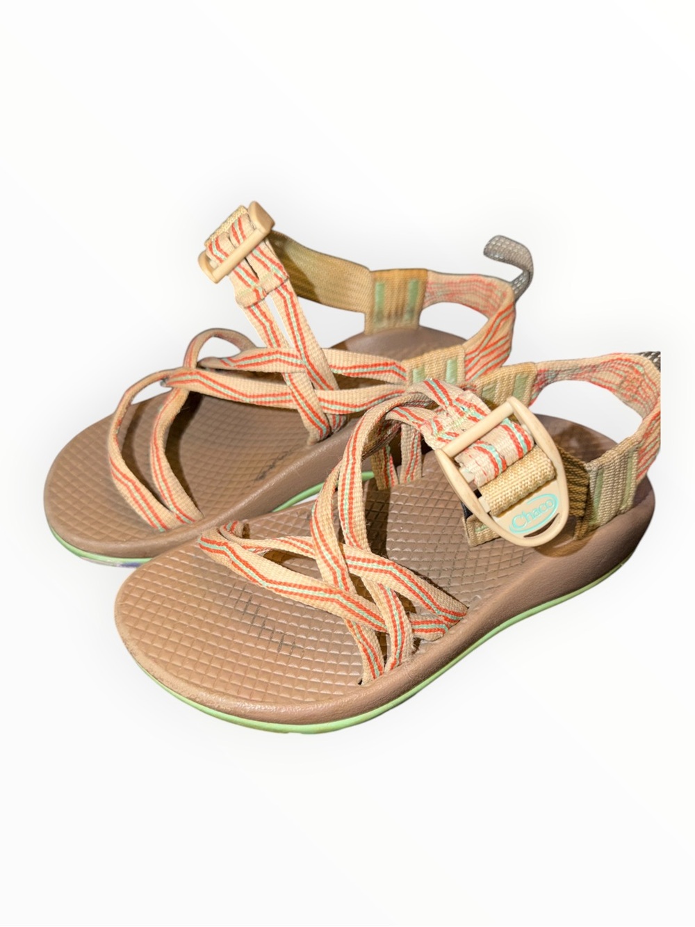 Chaco Kids Sandals in Tan with Orange and Green Stripes